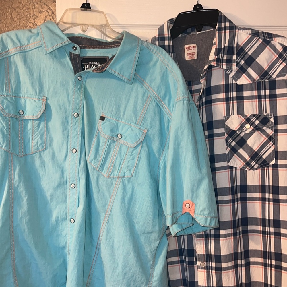 2 button up short sleeve shirts